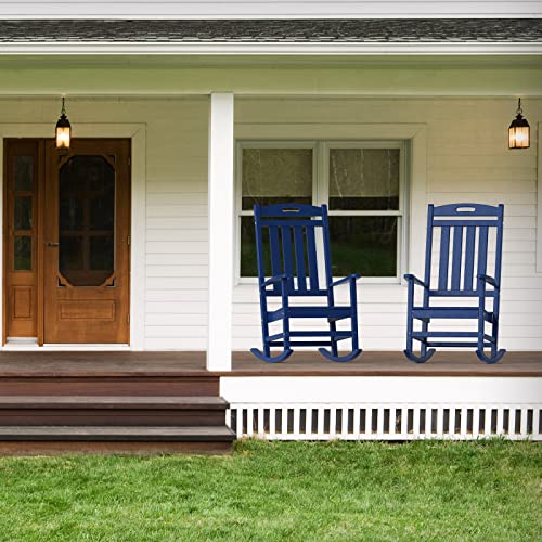 Polydun Patio Rocking Chairs, Poly Lumber Rocking Chairs For Outside With High Back, Wide Rocking Chair Outdoor, All-Weather Front Porch Rocker For Both Outdoor And Indoor, Navy Blue #TOP5