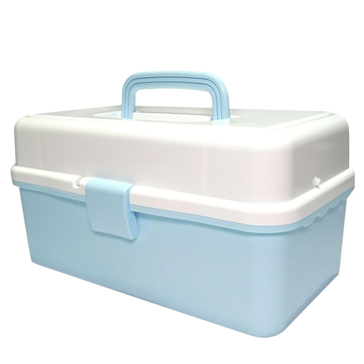 Caja de Almacenamiento Portátil de 3 Capas para Manualidades y Organización Hogar, Contenedor Pp Resistente, Asa, Tamaño 33x19.5x17 Cm, Colores Azul y Claro, Adecuado