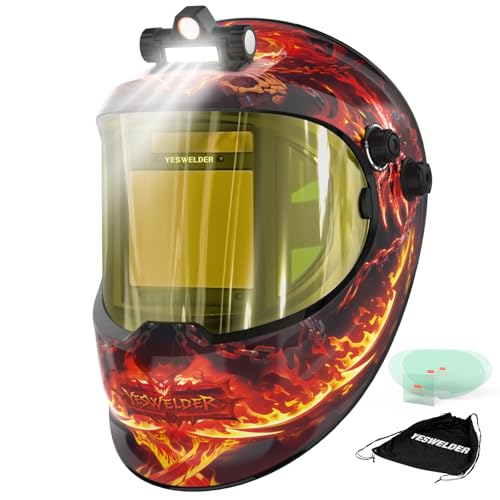 Image of YESWELDER Auto Darkening Welding Helmet with SIDE VIEW and LED, 180 Panoramic View, 1 /1 /1 /1 True Color Solar Powered Welder Hood, Wide Shade 3 /5-9 /9-13 Welder Mask for TIG MIG ARC CUT and GRIND