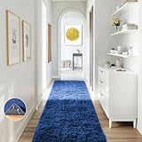 Ophanie Blue Runner Rug for Hallway, 2x6 Bedroom Bedside Living Room Rugs, Non Slip Fluffy Soft Shaggy Carpet for Kids Girls Boys Dorm Nursery Home Decor Aesthetic