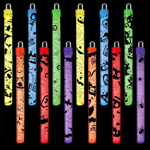 STEFORD 36 Pcs Halloween Glow Stick Bulk in 12 Different Designs 6 Colors