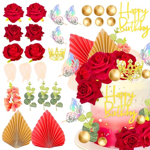 decoracion de pastel de rosas rojas cumpleanos de la reina decoracion de pastel con hojas de ginkgo hojas de palma