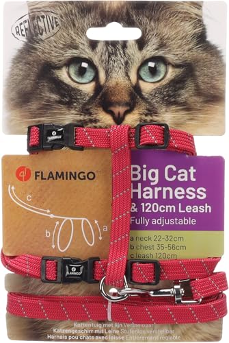Gatto Pettorina con guinzaglio Grandi Gatti Elza Rosso Corallo 22-32cm 35-56cm 120cm 12mm