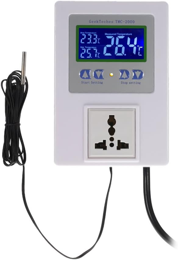 GeekTeches TMC-2000 AC110-240V 10A LCD Digital Intelligent Pre-wired Temperature Controller Outlet with Sensor Thermostat Heating Cooling Control Switch