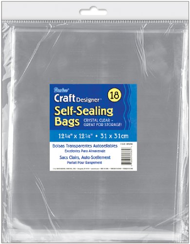 Darice 1115-20 18/Pack Plastic Self Sealing Bags, 12-1/4 by 12-1/4-Inch, Clear