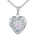 Produktbild MicLee Damen Kette Edelstahl Foto Medaillon Photo Bilder Amulett Lila Zirkonia Silber Herzanhänger Halskette mit Geschenkbox Grußkarte