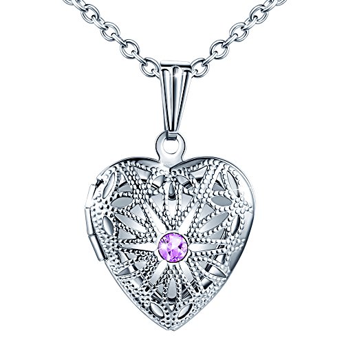 MicLee Heart Shape Photo Locket Pendant Necklace Stainless Steel Necklace with 19.7 Inch Cable Chain