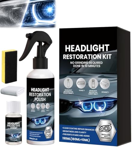 2026 Professional Car Headlight Restoration Kit Multifunctional Car Headlight Cleaner Headlight Polishing Kit with Sponge & Towel Headlight Polishing Spray for All Vehicle Types