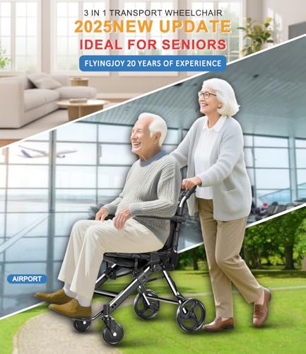 Image of Wheelchairs for Adults,Transport Wheelchair Lightweight Foldable Chairs with Handbrakes,Portable Wheelchair Travel Wheel Chairs for Seniors，Up to 300lbs,Black