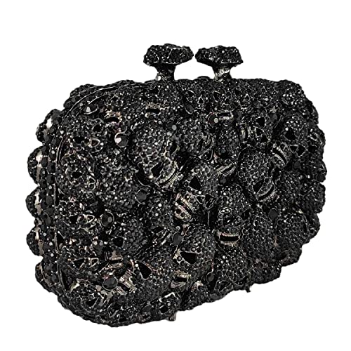 Image of Boutique De FGG Skull Crystal Clutch Purse for Women Formal Rhinestone Clutch Evening Bag Halloween Minaudiere Handbag,Mini