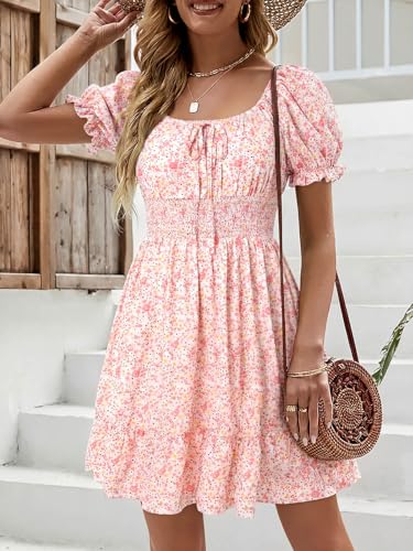 Image of Womens Babydoll Mini Dress Casual Square Neck Short Sleeve Summer Dresses