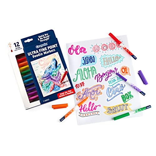 Crayola Ultra Fine Point Markers (12ct), No Bleed Markers for Adult Coloring Books, Doodle Art Marker Set, Lettering, Calligraphy, Drawing - image 3