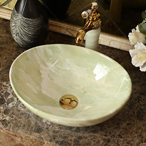 GLETSF Bathroom Sink, Countertop Basin Ceramic Washbasin Oval Countertop Washbasin Marble Art Hand-Painted Bathroom Sink Bowl-2