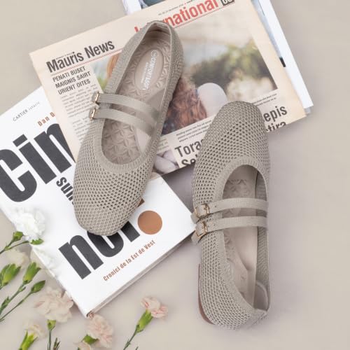 Image of Frank Mully Women's Flats Square Toe Mary Jane Shoes Ballet Flats with Strap Comfortable Slip On Knit Shoes Dressy Casual