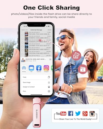 Image of MFi Certified 256GB Flash Drive for iPhone Photo Stick, USB Memory Stick iPhone Flash Drive for Photos Videos, High Speed External Storage USB Stick Thumb Drive for iPhone /iPad /Android /PC(Rose Pink)