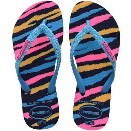 Havaianas Kids Slim Tropical Flip Flops - Kids' Summer Sandals for Girls - Turquoise, 13C/1Y Little Kid