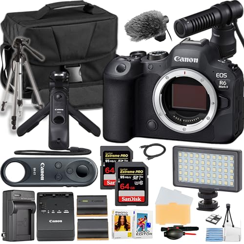 Canon EOS R6 Mark II Mirrorless Camera Body ONLY + Canon Handgrip and Microphone + Camera Case + More (21pc Bundle) (Renewed)