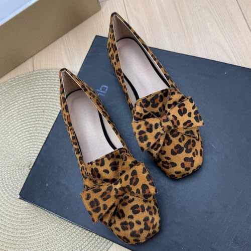 Image of WENJIAZHIZHI Square Toe Bow Ballet Slip-On | Classic Suede Finish,Chic Bow Detail,Effortless Everyday Style,Wedding Party Office,Plus Size Available