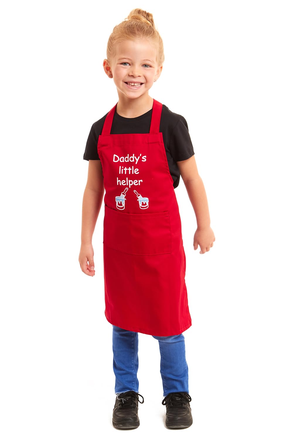 Tesmark Red Daddy's Little Helper Apron For Kids Ideal For Cooking Baking Painting Pottery Drawing Culinary Kitchen And Craft Activities Perfect For Junior Artists And Chefs (Red)
