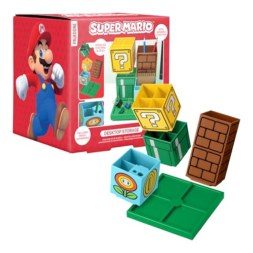 Organisateur de Bureau Super Mario - Marchandise Officielle Nintendo pour Décor Maison & Bureau, Avec Porte-Stylos & Papier, Cadeau Original pour Fans