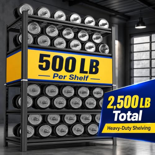 Image of Wire Garage Shelving, 36 inch Wx16 inch Dx72 inch H Metal Storage Shelf, 2-in-1 5-Tier Adjustable 2500 lbs Heavy Duty Shelves Unit, Upgraded Reinforced Double-Layer Columns for Garage Basement Kitchen