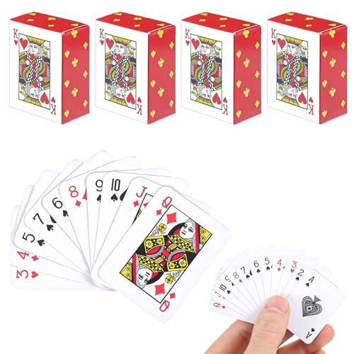 CIATBYYJ Zestaw 4 mini kart do gry, miniaturowa gra pokerowa, małe karty do gry, przenośne karty do pokera, do gier planszowych, na wycieczki, pikniki i gry rodzinne