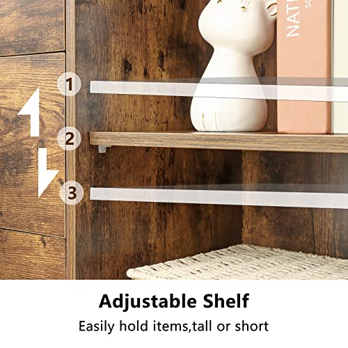 Iwell Storage Cabinet With Door & 3 Drawers, Mid Century Cabinet With Adjustable Shelf, Storage Cabinet For Living Room, Bedroom, Home Office, Rustic Brown #TOP7