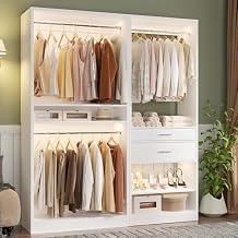 Unikito Closet System Set of 2, 5FT Closet Systems with 2 Wood Drawers, 61" Closet Organizer System with 3 Hanging Rods & 2 Shelves, Heavy Duty 61 Inch Walk-in Closet , White 61" L x 16" W x 80" H