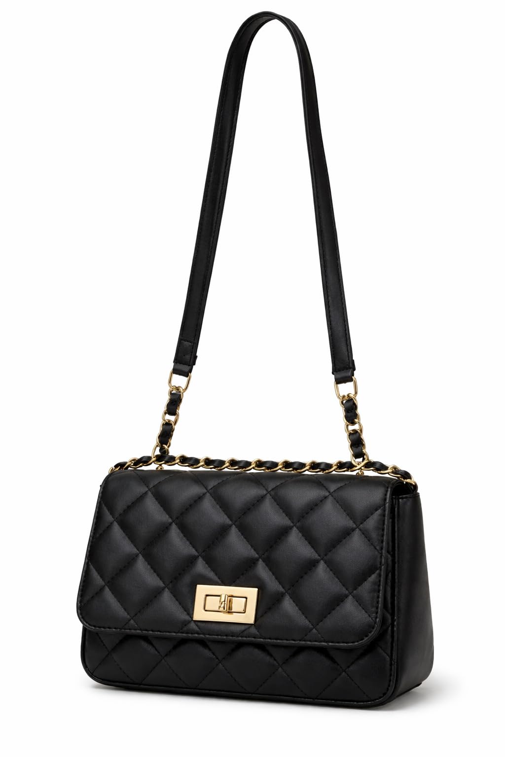 Buy Women's Quilted Crossbody Shoulder Bag, Black, Vegan Leather