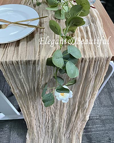 3 Pack Beige Cheesecloth Table Runner-13.3Ft Boho Gauze Table Runner 160In Long Sheer Cheese Cloth Runner-Rustic Table Scraf Nude Cream Runner Decorations For Wedding Bridal Baby Shower Birthday Party #TOP4