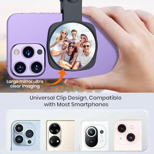 Image of ZORBES Clip-On Selfie Mirror for Smartphones, Universal Phone Camera Mirror Attachment with Cleaning Cloth Portable Photo Framing Accessory for Selfies, Vlogging, Content Creation