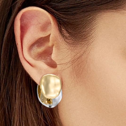 Gold and Silver Hoops Earrings,Two Tone Earrings for Women,Mix Color Chunky Studs,Hypoallergenic Earrings for Teen2