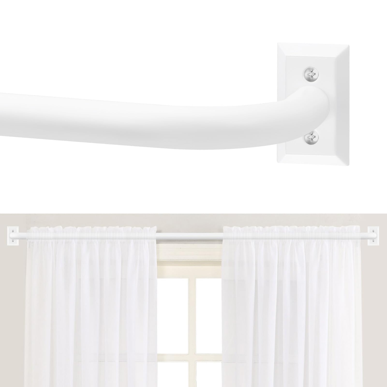TANGWIN White Wrap Around Curtain Rods 28 to 60 Inch:Blackout Heavy Duty Adjustable Window Curtain Rod Room Darkening,1Inch Modern Industrial Curved
