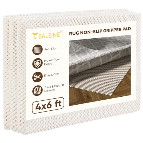 BALEINE Non Slip Rug Pad Rug Gripper for Hardwood Floors, Extra Thick Non Slip Mat Under Carpet (4'x6')