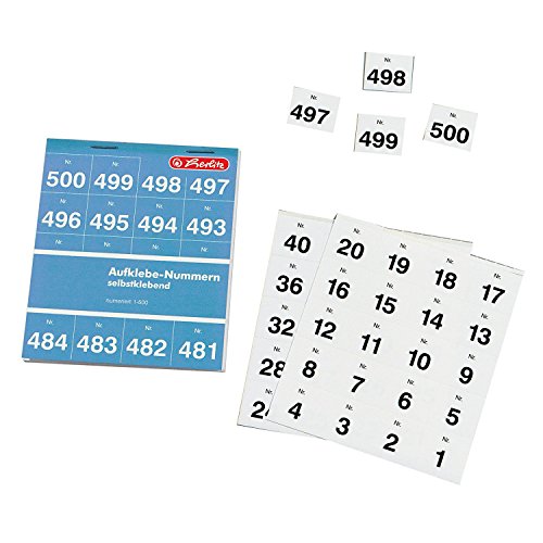 5 Blöcke Herlitz 791871 Aufklebenummern Zahlen 1-500, einfach, schwarz, 25 x 21 mm selbstklebend