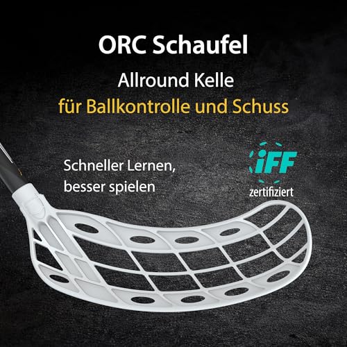 FAT PIPE Floorball Schläger Unihockey Stock Zack 33 ORC - Black White - IFF Zertifiziert, mit ORC Schaufel/Kelle (Schaftlänge 77 cm, Rechte Hand Oben/Linksauslage)