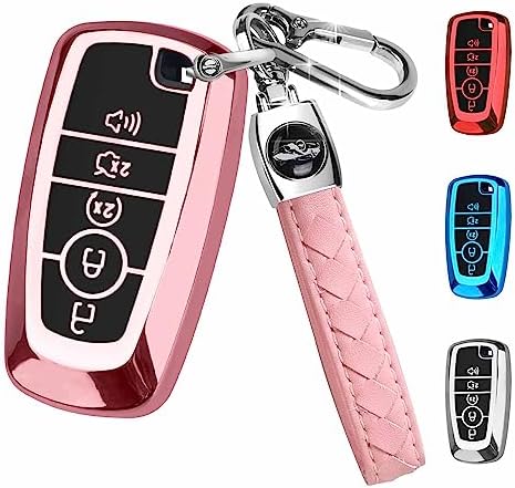 MILD EAST for Ford Key Fob Cover with Keychain, Car Key Case Shell Soft TPU Full Protect 5 Button for Ford Explorer Mustang Bronco Fusion Escape Edge Expedition F150 F250 F350 F450 F550 Lincoln (Pink)