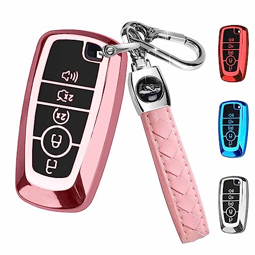 Mild East For Ford Key Fob Cover With Keychain, Car Key Case Shell Soft Tpu Full Protect 5 Button For Ford Explorer Mustang Bronco Fusion Escape Edge Expedition F150 F250 F350 F450 F550 Lincoln (Pink) #TOP3