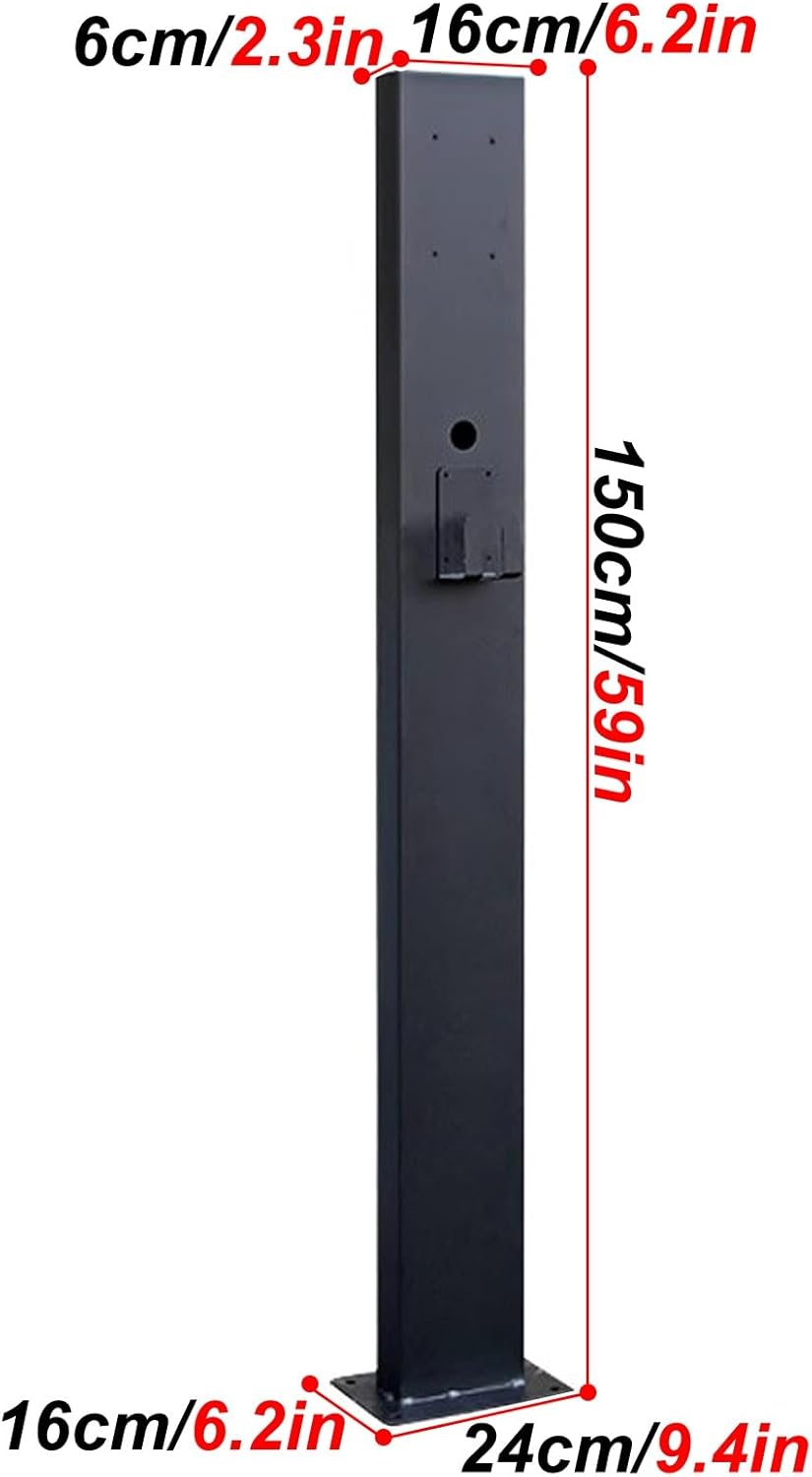 EV Charger Pedestal Stand, Electric Vehicle Charging Station with Cable Hook & Wiring Hole, Compatible with Most EV Chargers, Durable Black Medium Design