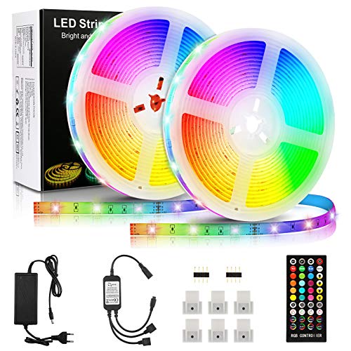 Tiras LED 10M,5050 tira led Tiras LED RGB tira led música 300 Leds strip light led con Control Remoto de 40 Claves,Impermeable, Multicolored, para Room,Casa y Cocina, Fiesta, DIY