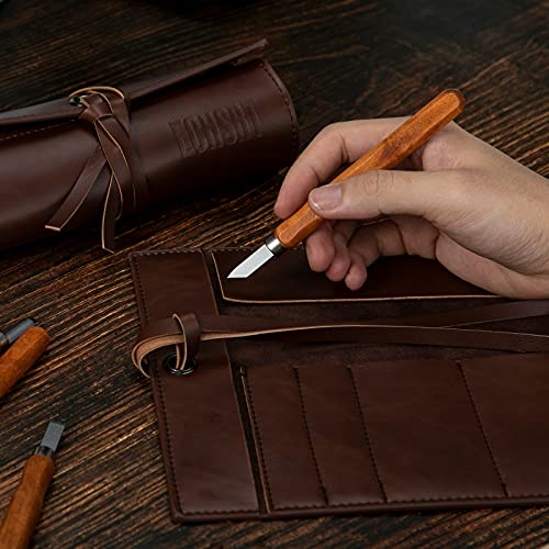 Echsrt Leather Pencil Case Roll Up Bag Pencil Pouch Wrap Foldable Tool Roll Supplies Art Stuff Organizer Vintage Gift For Office Artist Adults, Brown #TOP7