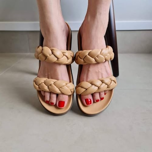 Rasteirinha Feminina Sandália Papete Tranças Fofas Luxyluxy Cor:Bege;Tamanho:36