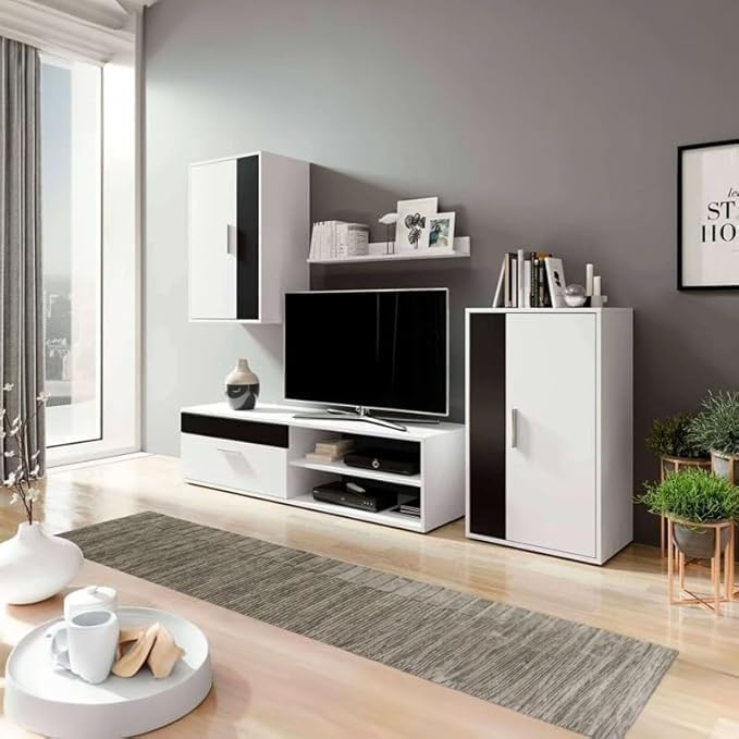 Miroytengo Modulos de Salón Comedor Kolm para TV Estilo Contemporáneo en Color Negro y Blanco con 3 Puertas y 2 Estantes