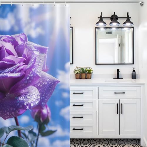 Rideau de douche imperméable et lavable en machine motif fleur 152x183 - 5