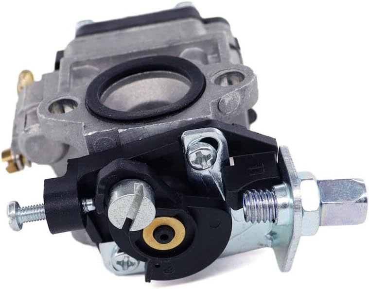 Ойролцоогоор view of the carburetor's adjustment screws and throttle linkage.