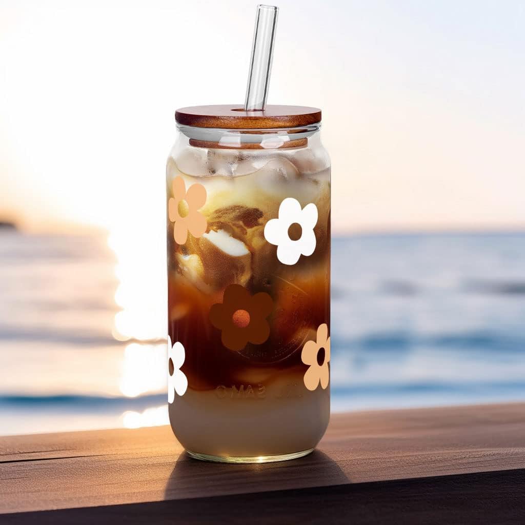 Glass Cups with Lids and Straws, Can Shaped Glass Cups, 20OZ Glass Cups, Drinking Glasses, Iced Coffee Glasses Cup, Smoothie Cups, Tumbler Glass, Reusable Iced Coffee Cup Drinking Glasses -Set of 2 - Image 4