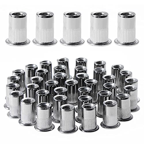Gueenky 100 Piezas M6 Remaches Roscados de Acero Inoxidable, M6 Tuercas de Remache de Tuerca Kit de Tuercas Remachables para Muebles Madera (12x15 mm) Cover