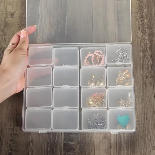 Image of Large Bead Storage Box - 48 Grids Clear Organizer, 3 Pack,Portable for Jewelry,Diamonds,Hardware,Craft Accessories Grid Plastic Box,Oil Painting Color Palette,Ring Earring Storage Box