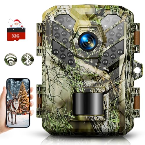 Sovonix Trail Camera WiFi Bluetooth with App, 48MP 1080P Wildlife Camera with Night Vision Motion Activated, 0.1s Trigger Speed, 90°Detection Angle with 32GB Card for Nature Wildlife Scouting