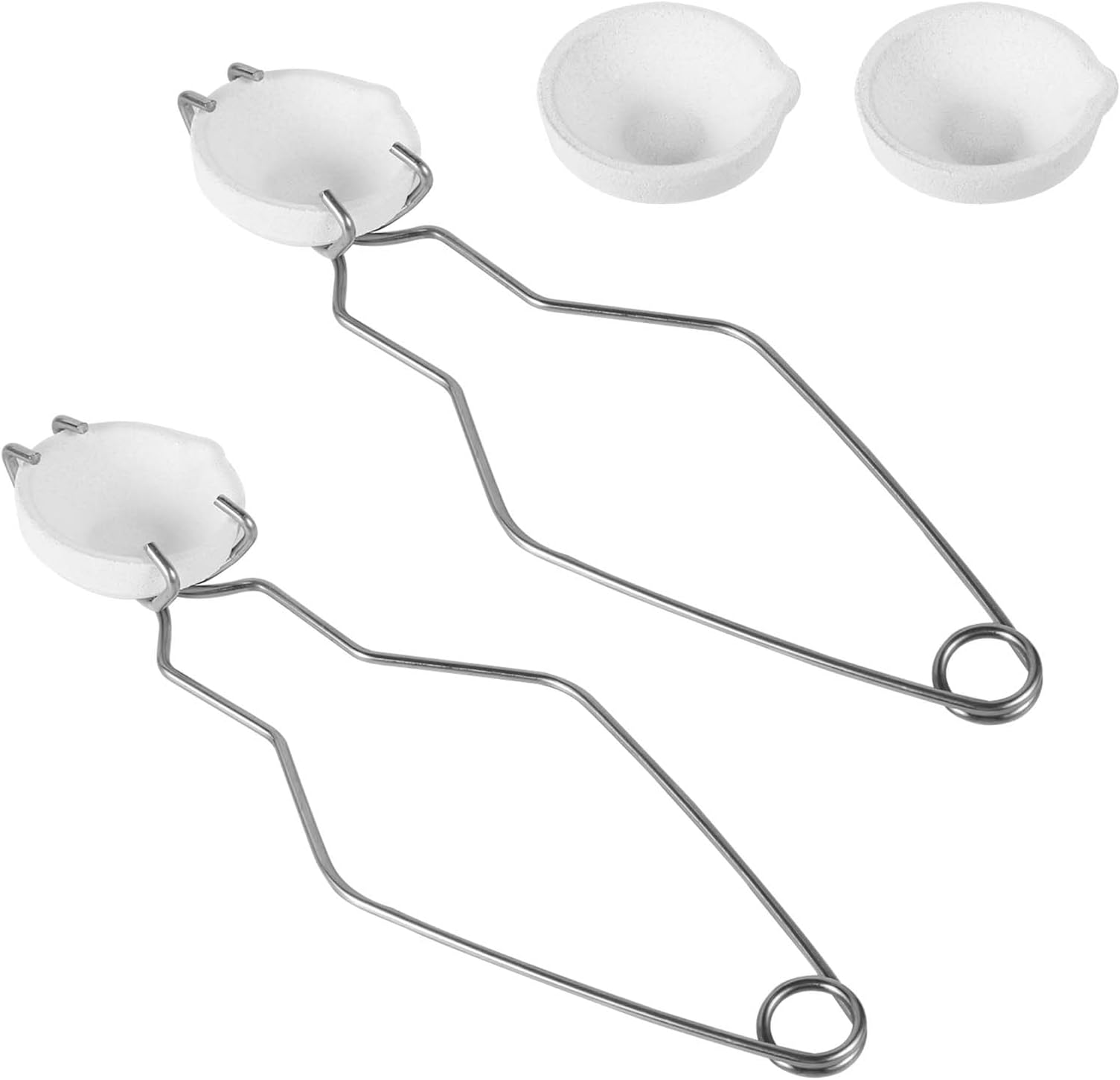 6pcs Crucible Kit, with 4pcs Small Quartz Crucible and 2pcs Crucible Tongs Crucibles for Melting Metal Pottery Tools for Casting Refining Gold Silver Aluminum Copper Brass